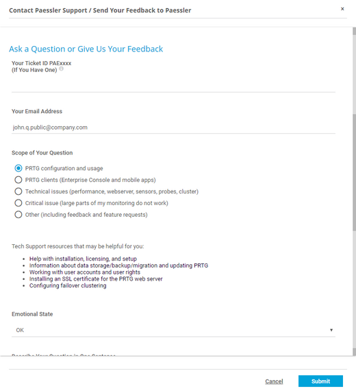 Contact the Paessler Support or Send Feedback Contact the Paessler Support or Send Feedback
