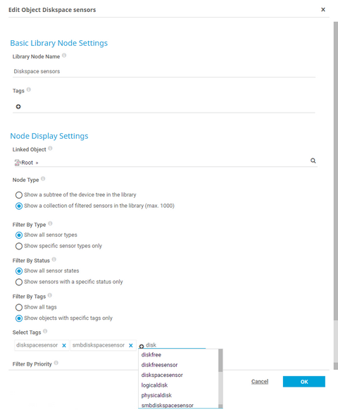 Settings of a Library with Diskspace Sensors Settings of a Library with Diskspace Sensors